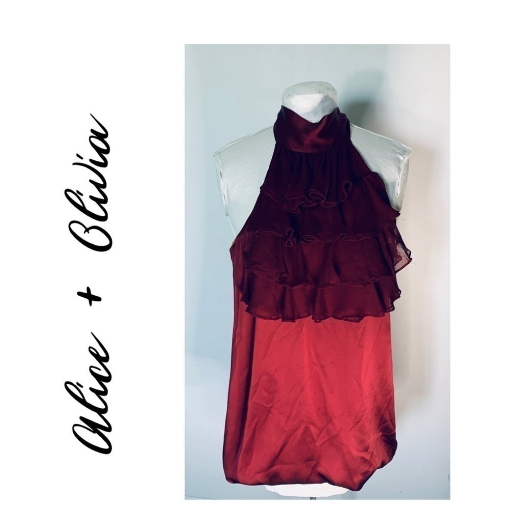 Alice + Olivia Mini Halter Dress in Wine Color